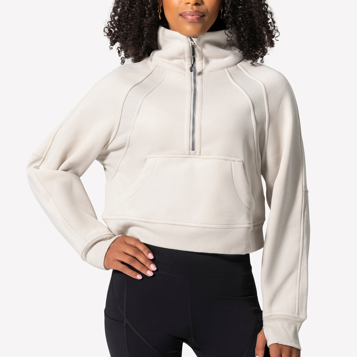 Half Zip Pullover - Ecru/Silver