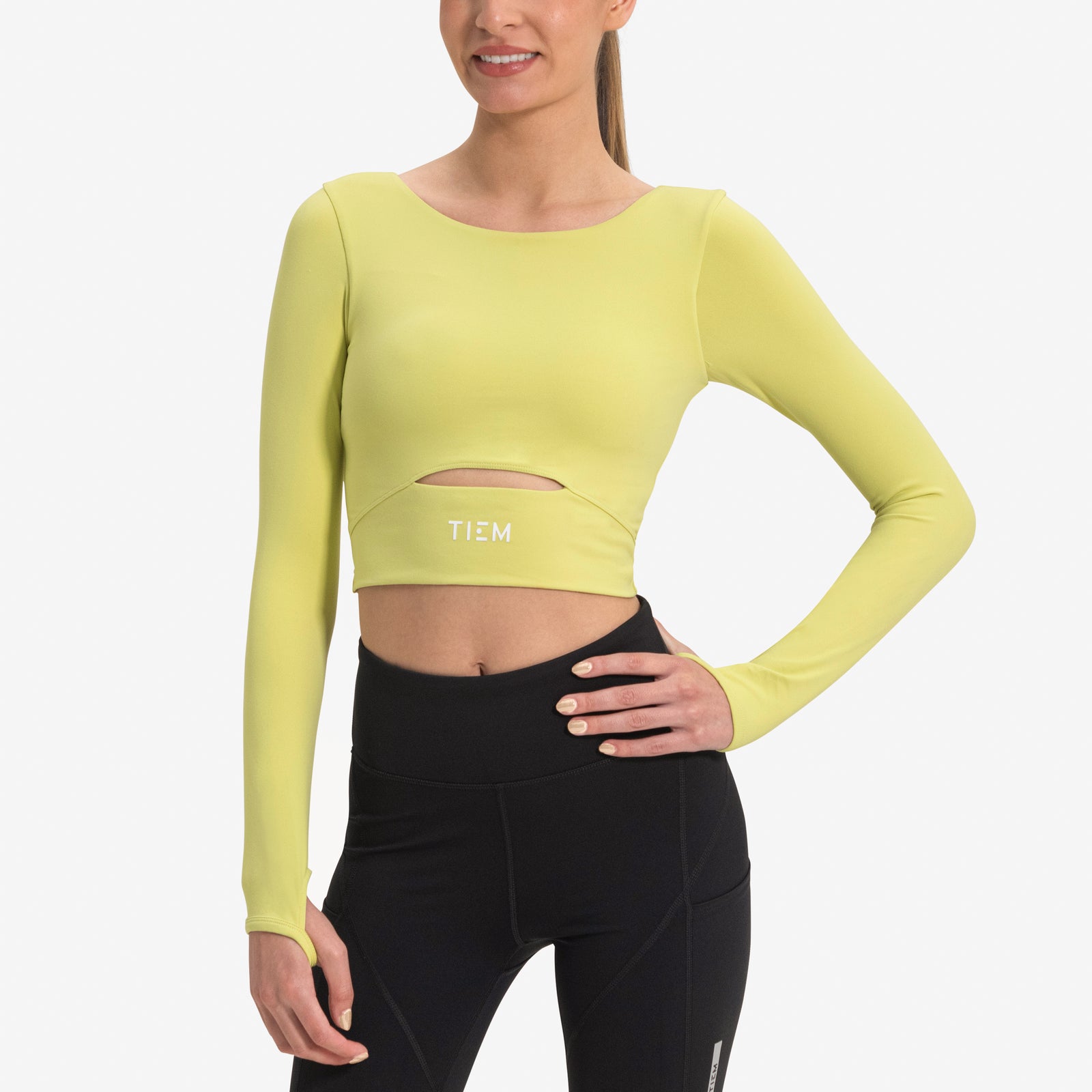 Cropped Long Sleeve - Citron/White
