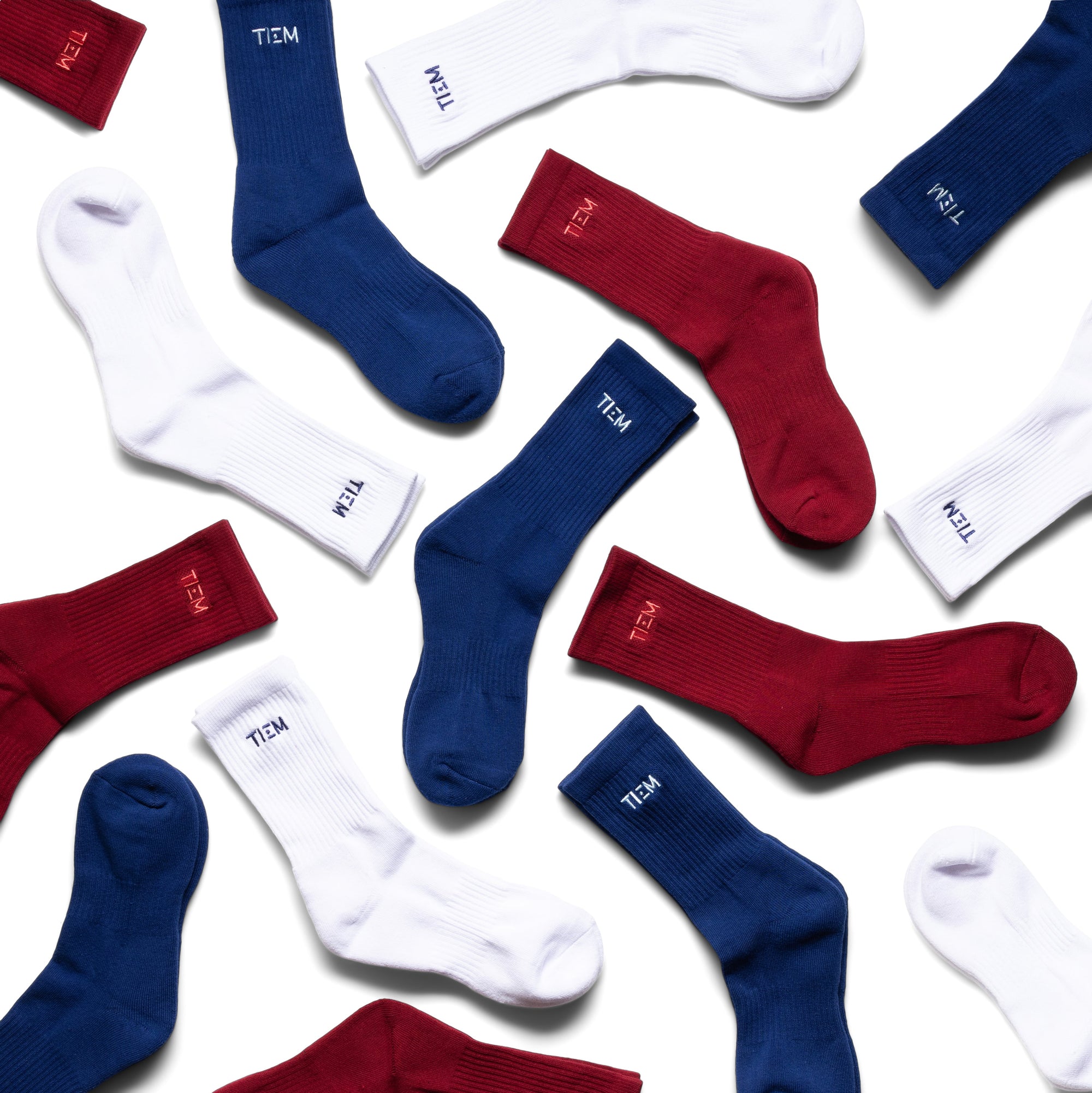 Cotton Crew Socks - White/Navy